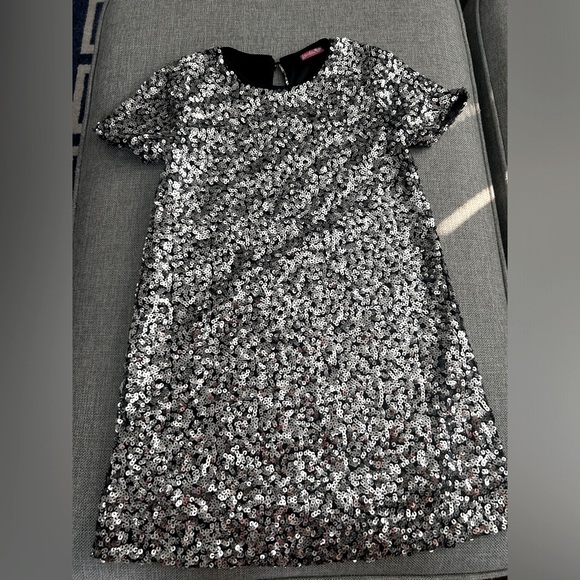 Barbie Holiday Sequined Girl's Dress Black and Silver Midi Size 8 - Picture 4 of 13